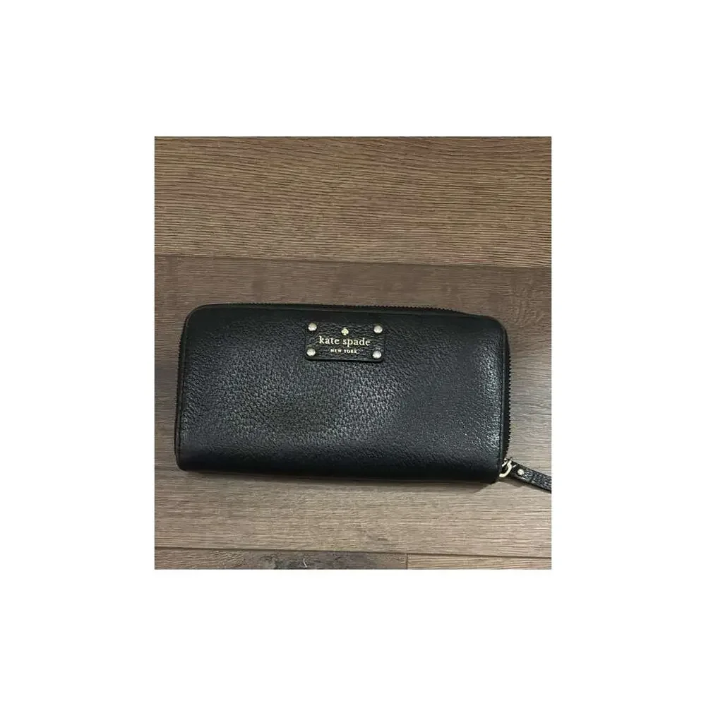 Kate Spade Black Pebbled Leather Staci Zip Around Continental Wallet